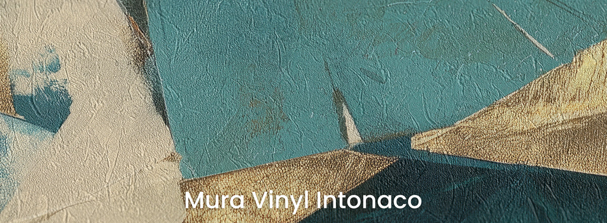 HARBOUR COLLAGE on Mura Vinyl Intonaco – trowelled plaster texture on turquoise and gold triangles