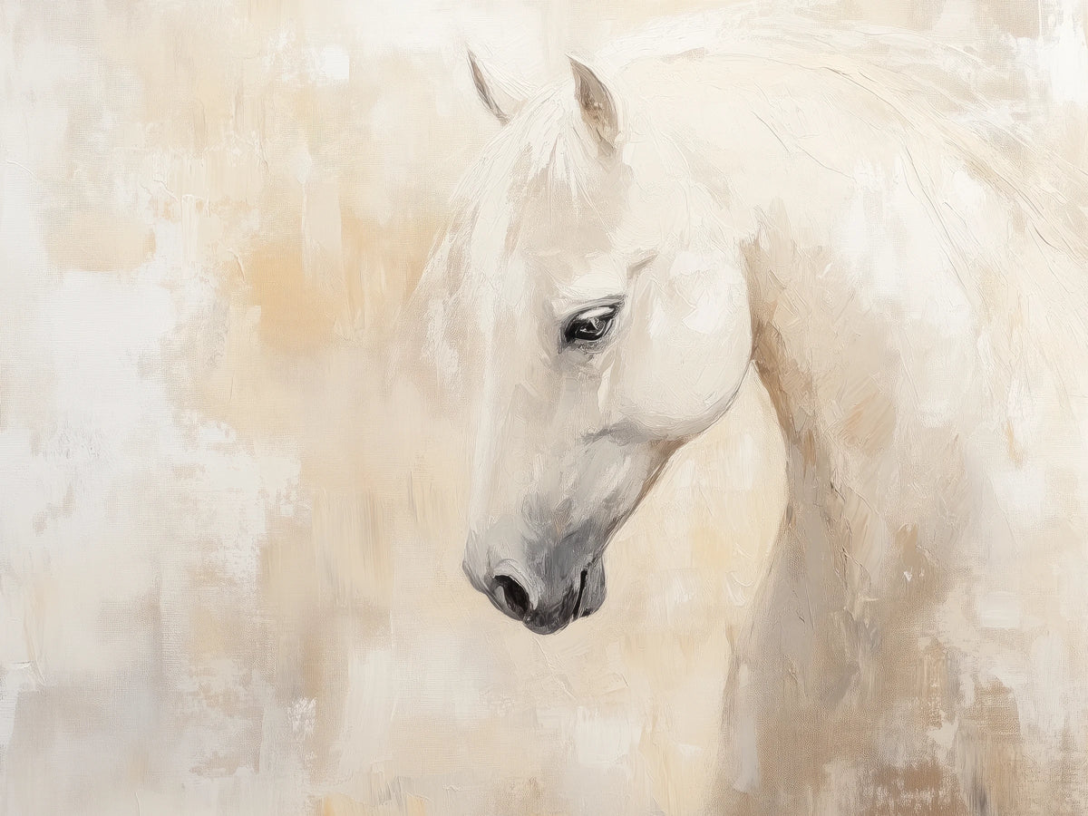 HONEY HUSH de cerca: cabeza inclinada del caballo blanco, párpado caído, hocico gris y rozaduras de miel en el fondo