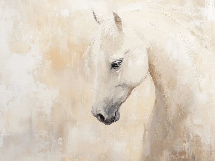HONEY HUSH de cerca: cabeza inclinada del caballo blanco, párpado caído, hocico gris y rozaduras de miel en el fondo