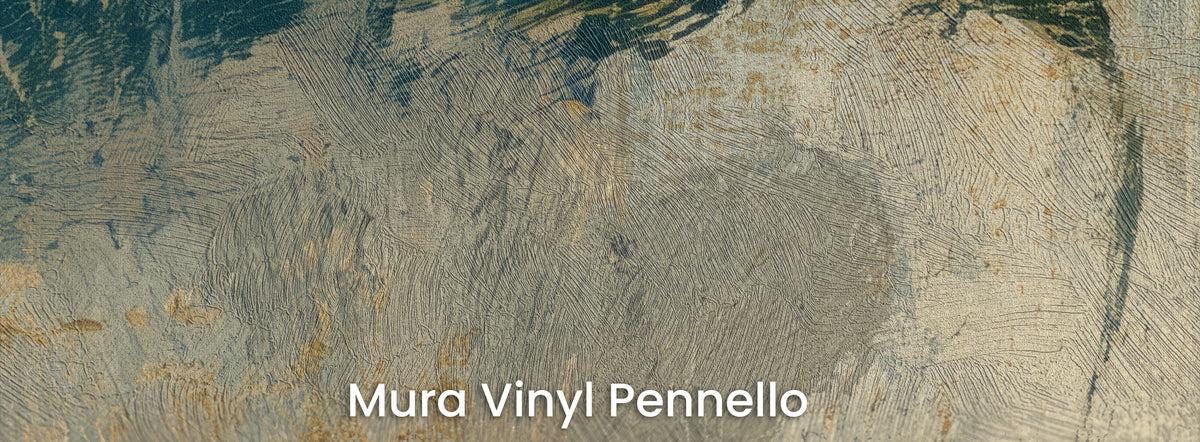 INDIGO FOLIO auf Mura Vinyl Pennello – Pinselstriche auf dem grauen Blatt und dem Cremegrund