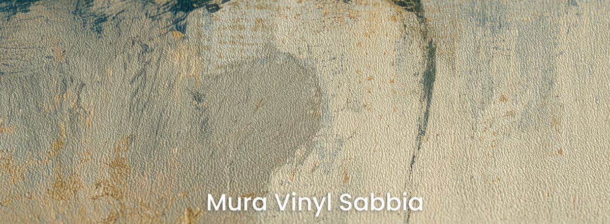 INDIGO FOLIO auf Mura Vinyl Sabbia – körnige Struktur auf Creme mit ockerfarbenen Flecken