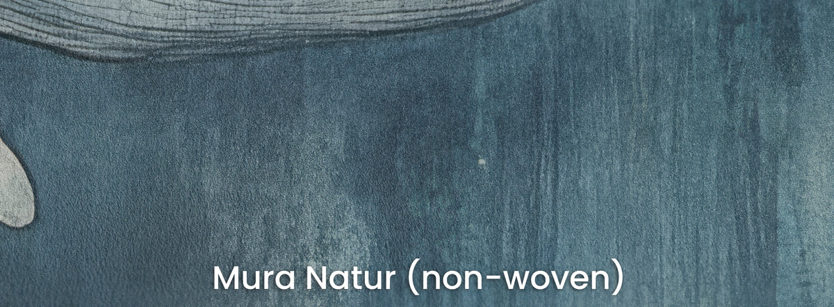 INDIGO NOCTURNE on Mura Natur: navy background of vertical bands beneath the whale’s belly, matt non-woven
