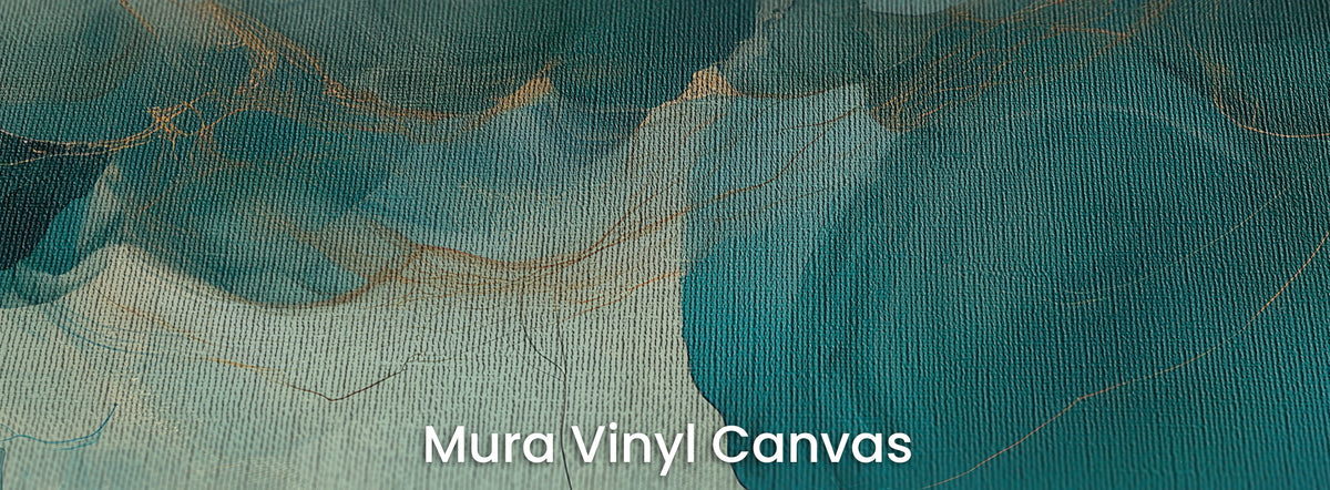 INK HYDRANGEA on Mura Vinyl Canvas: turquoise petals and gold threads on canvas weave