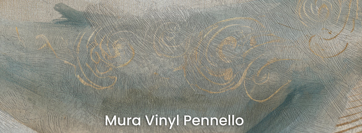 LINEN WHALE sur le support Mura Vinyl Pennello – spirales dorées, texture de coups de pinceau