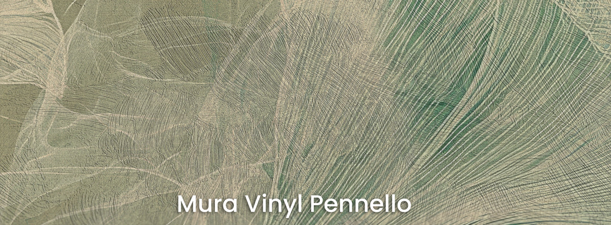 MALACHITE WISP sur support Mura Vinyl Pennello – coups de pinceau sur les feuilles et le fond olive