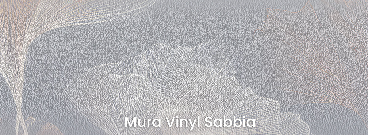 MOCHA LACE na podłożu Mura Vinyl Sabbia – ziarnista faktura pod białymi wachlarzami