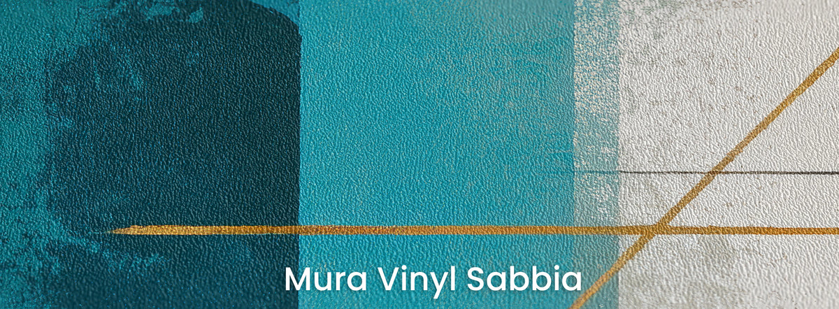 MODERNIST SUNS en el soporte Mura Vinyl Sabbia – grano de arena sobre el rectángulo azul marino y turquesa