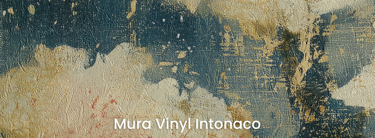 NAVY NOCTURNE on Mura Vinyl Intonaco – plaster texture on cream and navy