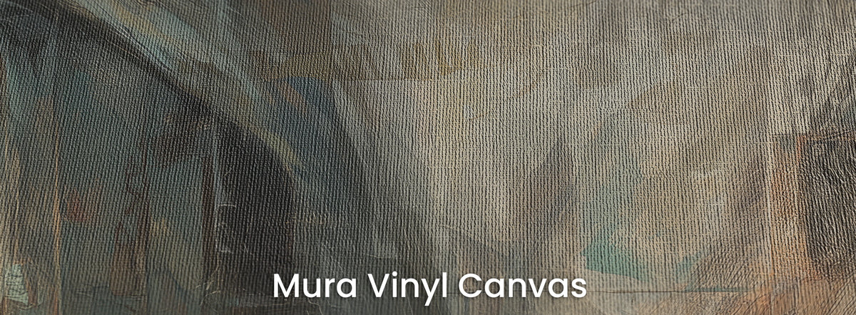 NECK AND NECK sobre el soporte Mura Vinyl Canvas – pelaje blanco y sombras gris verdoso en la trama de lienzo natural