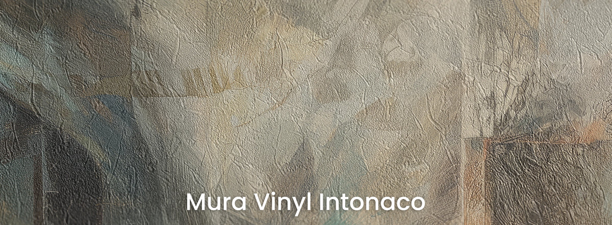 NECK AND NECK sobre el soporte Mura Vinyl Intonaco – pinceladas cremas y grises sobre textura de revoco fratasado