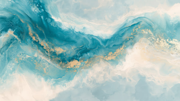 NOON SHALLOWS - turquoise, gold and cream wall mural for living rooms