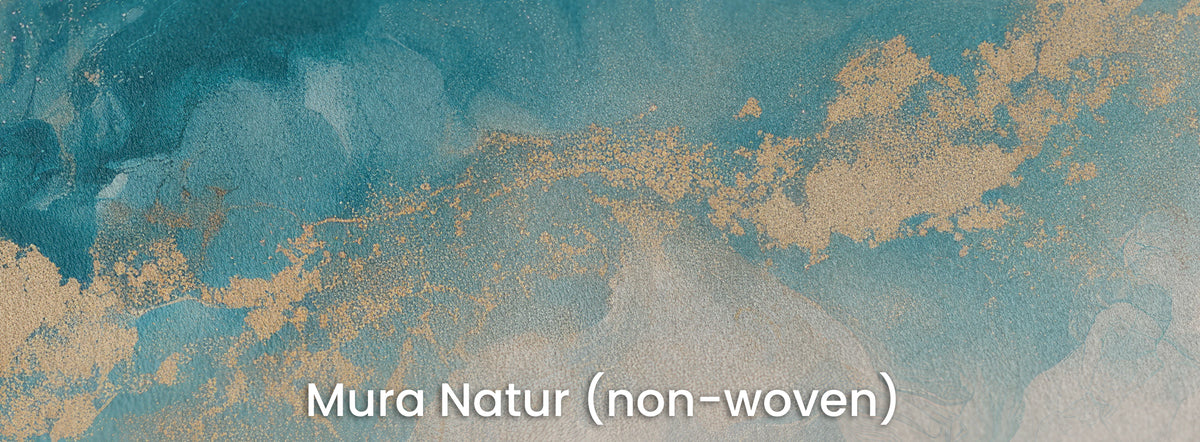 NOON SHALLOWS auf Trägermaterial Mura Natur: goldene Flecken am Rand des Türkis, mattes Vlies