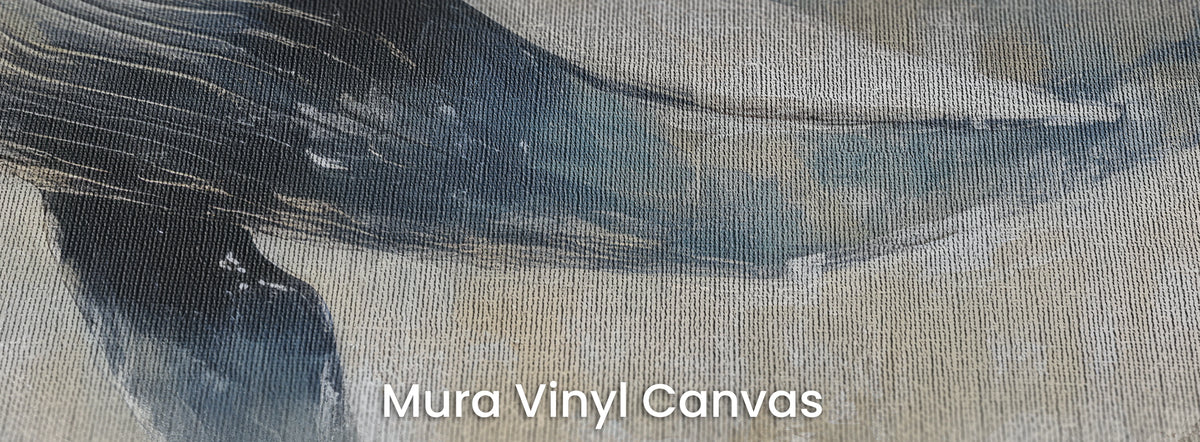 OCHRE PASSAGE auf dem Trägermaterial Mura Vinyl Canvas: dunkelblaue Kehle und dunkle Flosse des Wals, Leinwandstruktur