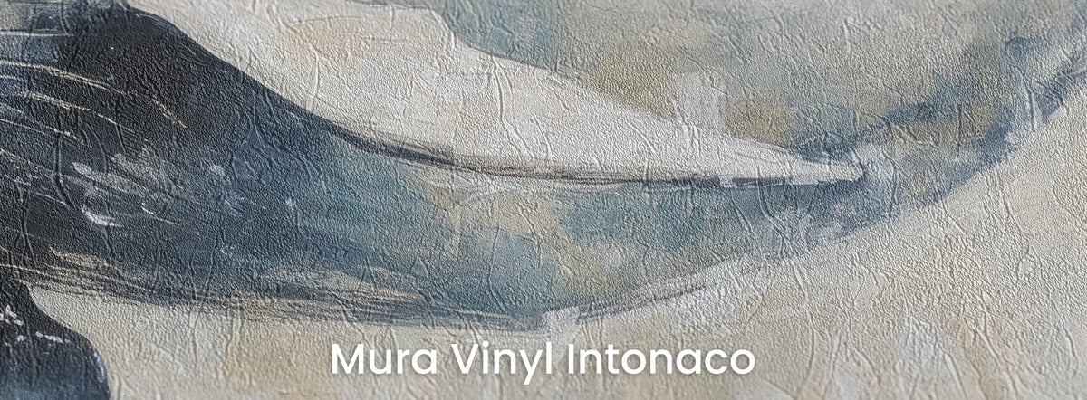 OCHRE PASSAGE auf dem Trägermaterial Mura Vinyl Intonaco: dunkelblaue Unterseite des Rumpfes und helle Flosse auf Reibeputz-Struktur