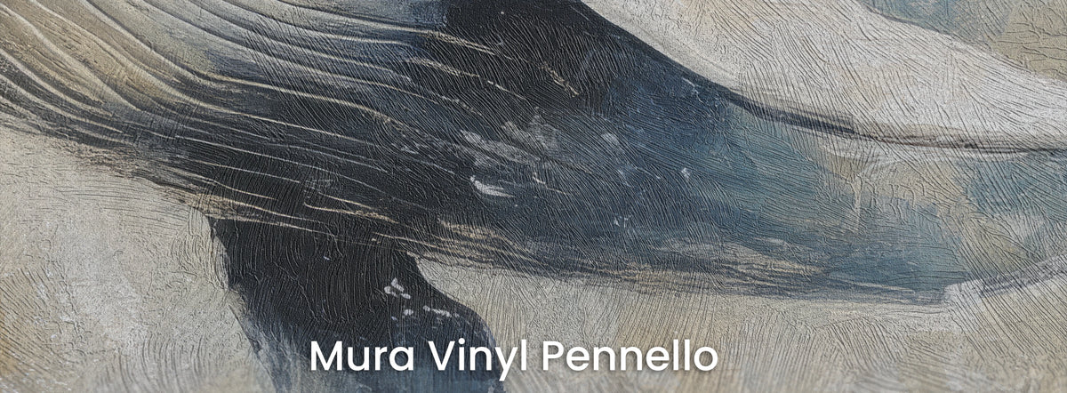 OCHRE PASSAGE auf dem Trägermaterial Mura Vinyl Pennello: Streifen an der Kehle und dunkle Flosse, Struktur von Pinselstrichen