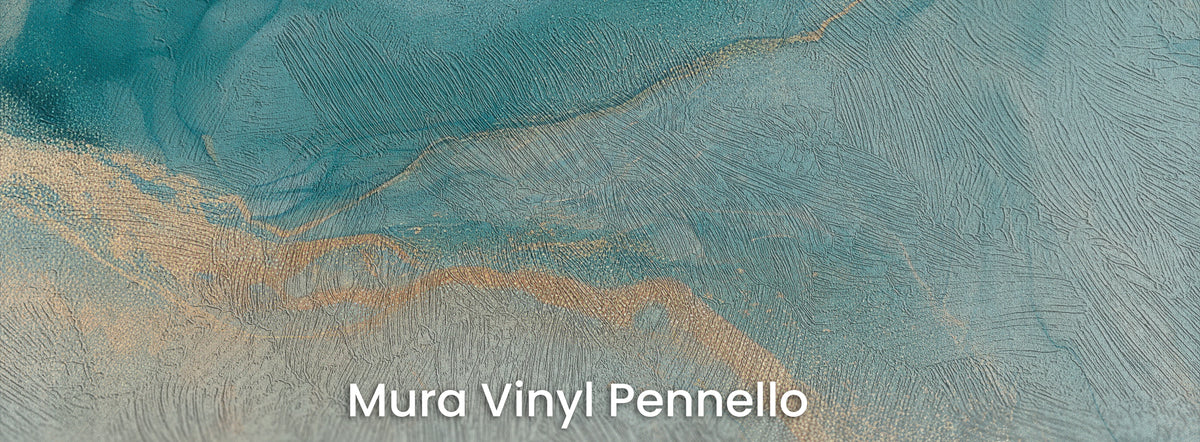 ONYX ESTUARY sur le support Mura Vinyl Pennello : turquoise et or sur une texture de coups de pinceau visibles
