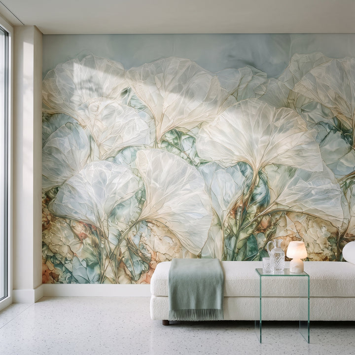 OPAL PANE in a spa suite setting in a hotel on Lake Lucerne, with a low white daybed in front of the wall