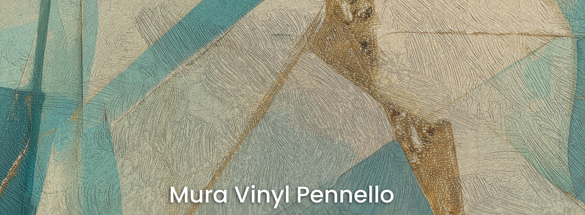 PAPER PRISM na podłożu Mura Vinyl Pennello – faktura pociągnięć pędzla na kremowych polach i złotym klinie
