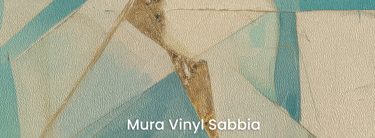 PAPER PRISM na podłożu Mura Vinyl Sabbia – ziarno piasku na kremowych i turkusowych trójkątach