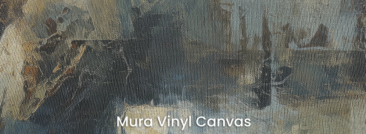 PATINA WALKER auf dem Trägermaterial Mura Vinyl Canvas – graphitfarbene und graublaue Flecken auf natürlicher Leinwandstruktur