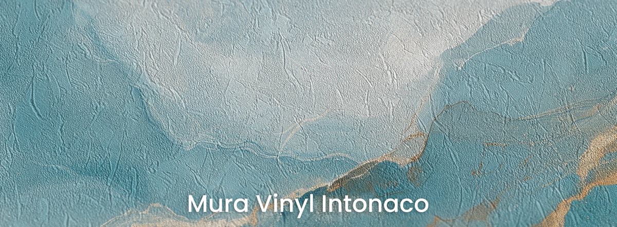 PEACOCK AGATE na podłożu Mura Vinyl Intonaco: biały obłok i turkus na fakturze tartego tynku