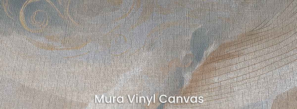 PEARL DRIFTER auf dem Trägermaterial Mura Vinyl Canvas – goldene Spiralen und Bauchstreifen auf der Struktur natürlicher Leinwand