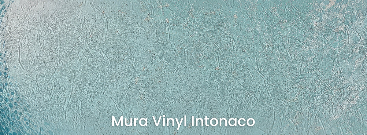 PEARL MAELSTROM sul supporto Mura Vinyl Intonaco: occhio turchese pallido del vortice sulla struttura dell'intonaco frattazzato