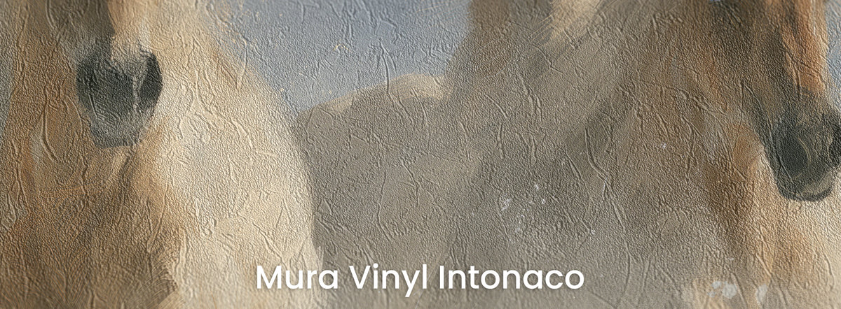 POWDER STAMPEDE sobre el soporte Mura Vinyl Intonaco – fondo azul grisáceo sobre textura de revoco fratasado