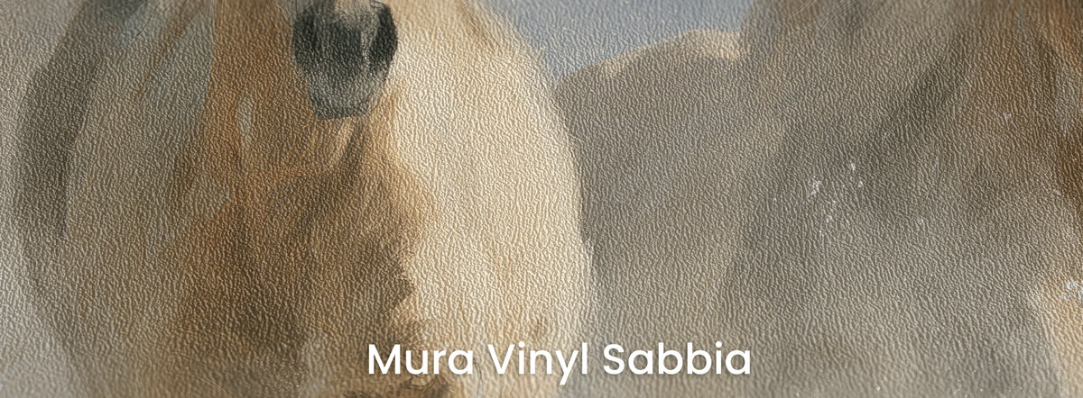 POWDER STAMPEDE sobre el soporte Mura Vinyl Sabbia – textura marcada de grano grueso de arena