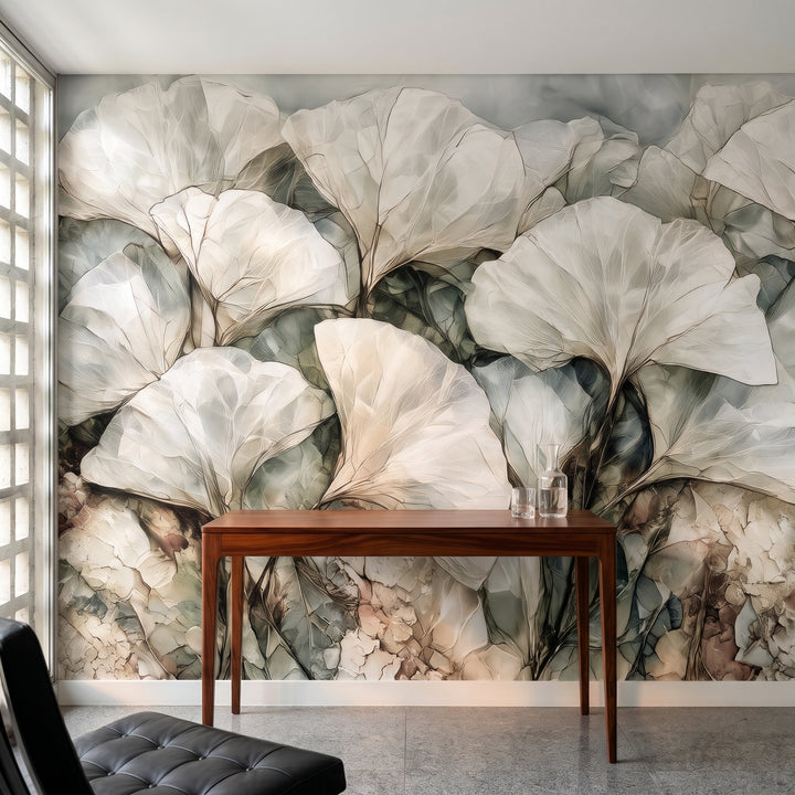 QUARTZ PANE in a study setting in a 1970s Brazilian house, with a dark wood desk in front of the wall