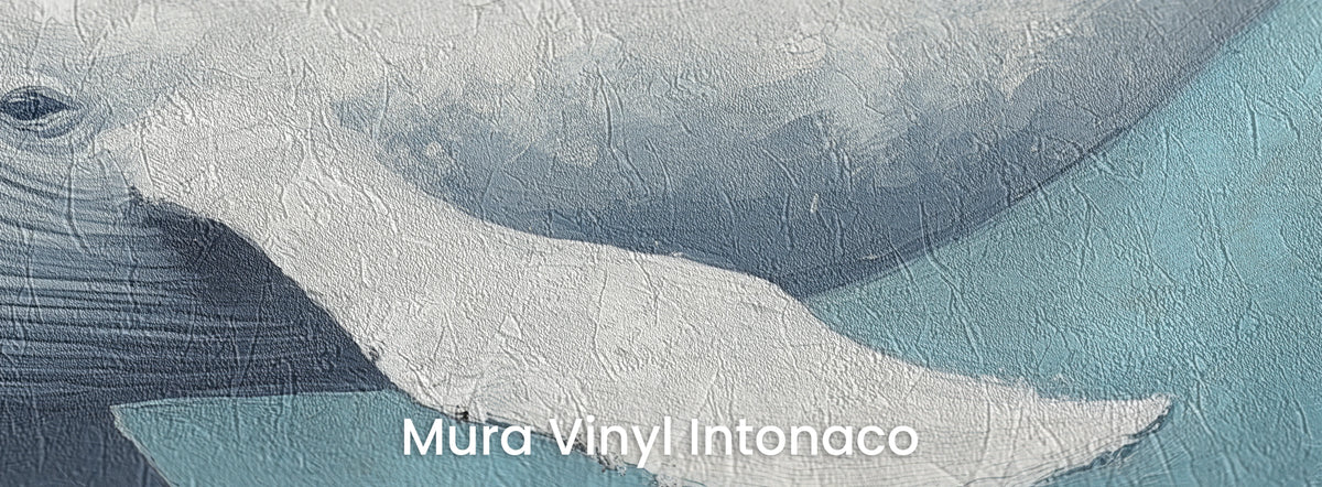 QUIET GIANT auf dem Trägermaterial Mura Vinyl Intonaco: weiße Flosse und Flanke des Wals, Reibeputz-Struktur