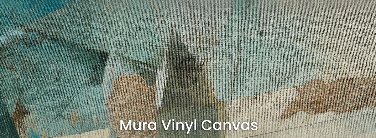REGATTA na podłożu Mura Vinyl Canvas – splot płótna na miedzianym pasie i jasnoturkusowych polach