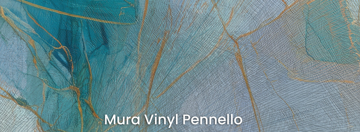 RIVULET sur le support Mura Vinyl Pennello – coups de pinceau dans les feuilles turquoise et les lignes ocre