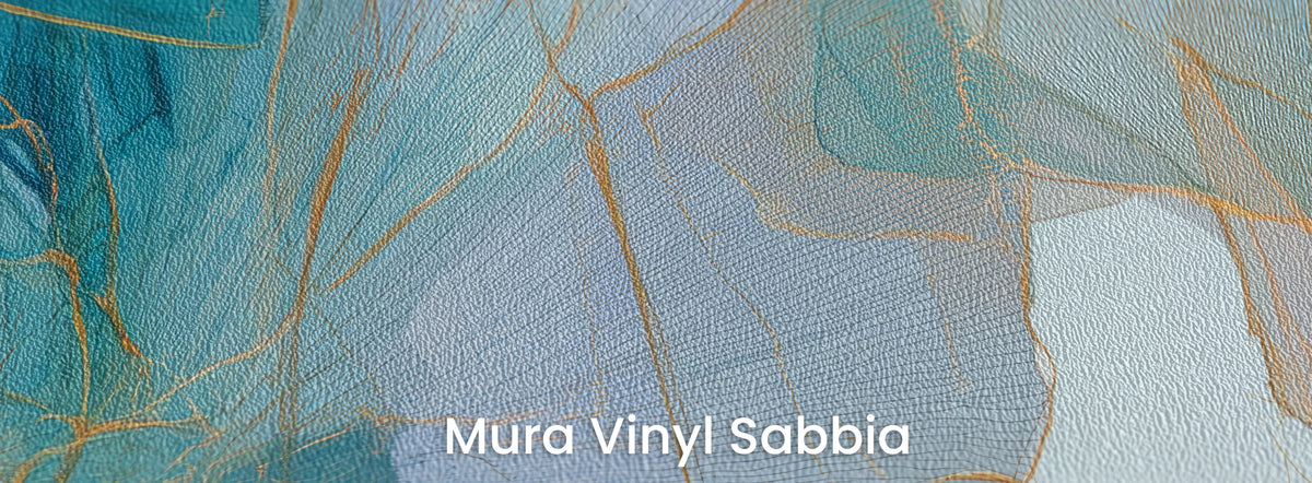 RIVULET sur le support Mura Vinyl Sabbia – texture granuleuse sur les feuilles turquoise et bleues