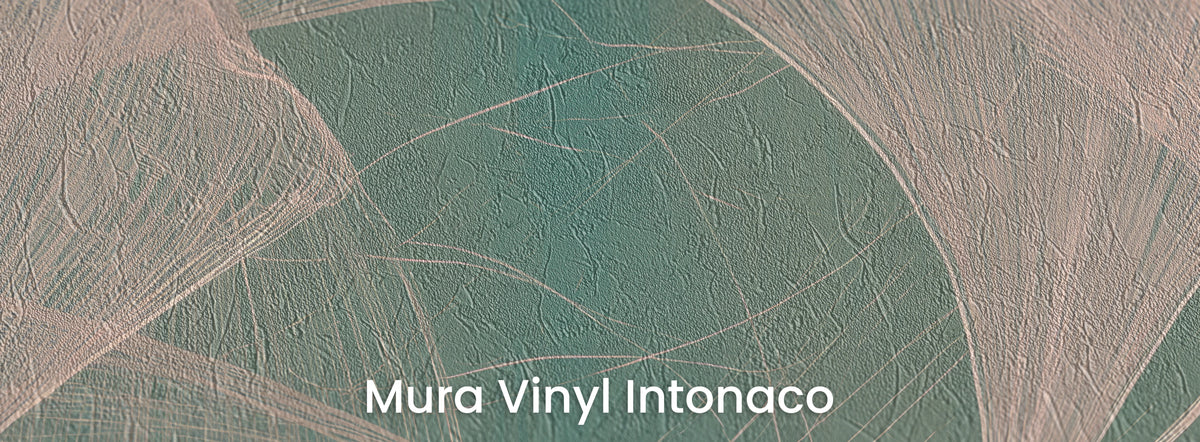ROSE GOSSAMER auf Mura Vinyl Intonaco – Reibeputz-Struktur auf Blatt und graugrünem Hintergrund