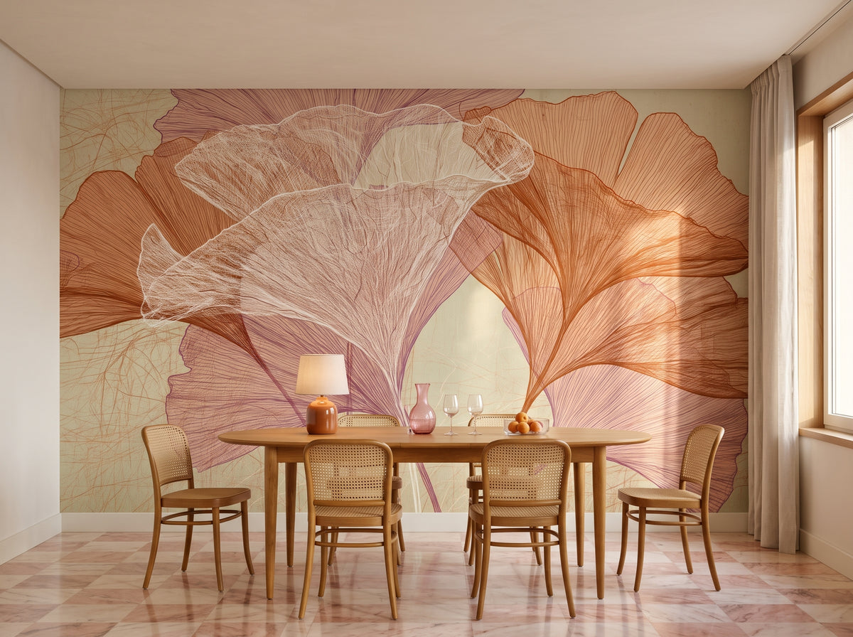 ROSEHIP en una ambientación de comedor en un apartamento de Lisboa, con una mesa oval de roble y sillas de rejilla delante