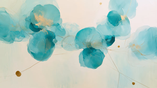 SEA GLASS GARLAND - tapeta akwarelowe kwiaty turkus i złoto
