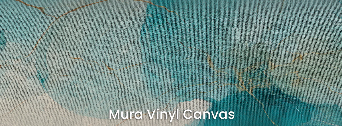 SEA GLASS GARLAND na podłożu Mura Vinyl Canvas: jasny turkus i złote linie na fakturze płótna