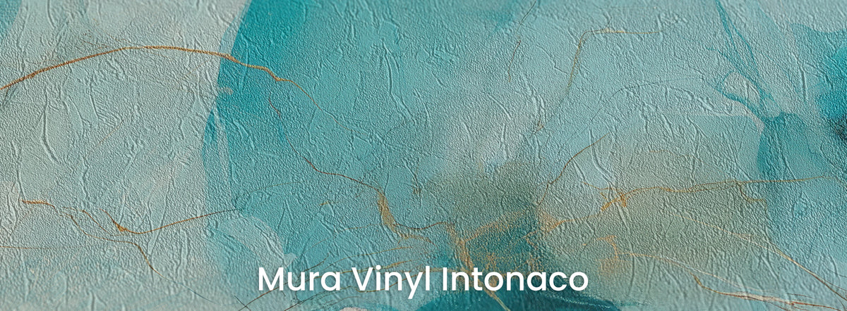 SEA GLASS GARLAND na podłożu Mura Vinyl Intonaco: przejrzyste płatki na fakturze tartego tynku
