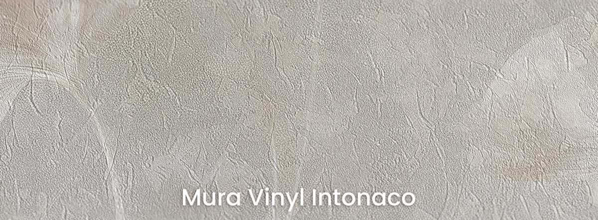 SELENITE sur le support Mura Vinyl Intonaco – texture d'enduit taloché sous les tiges claires et les feuilles