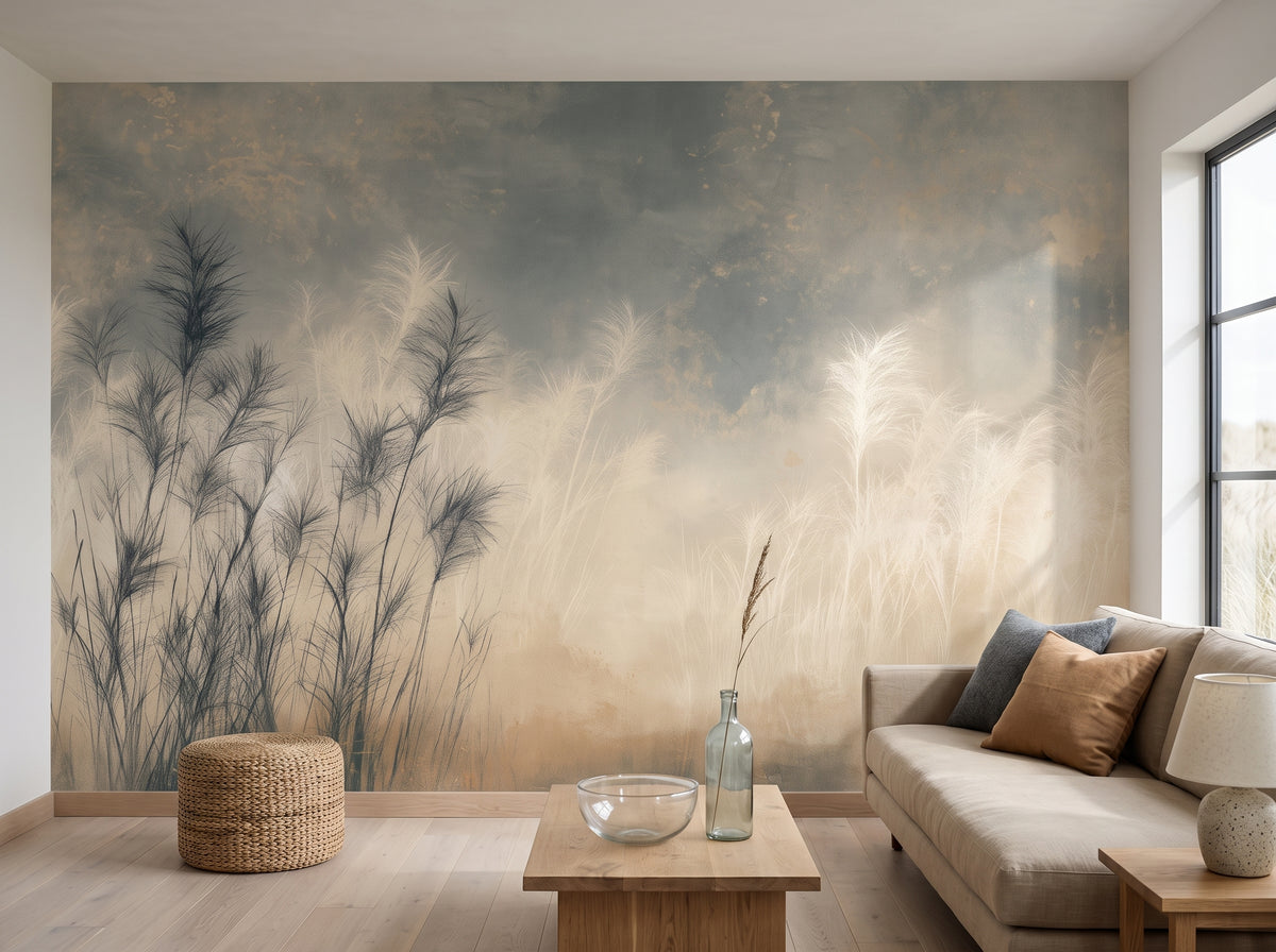 SQUALL in der Raumgestaltung: Wohnzimmer in einem Holzhaus in den Dünen von Montauk, vor der Wand ein niedriges Sofa und ein Couchtisch
