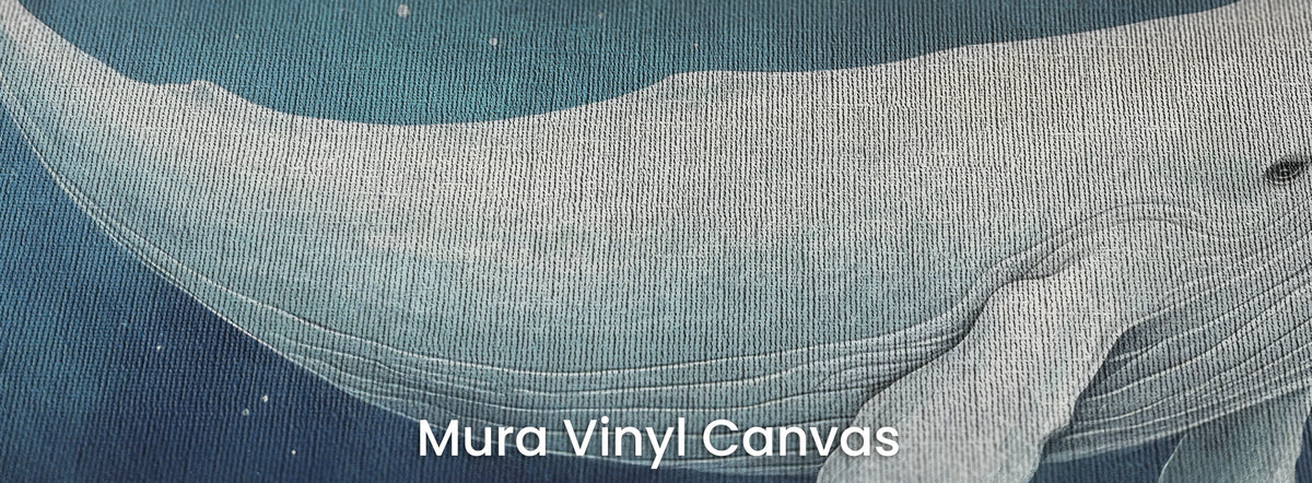 STARLIT WHALE on Mura Vinyl Canvas: the whale’s side with an eye and a fin on navy, canvas weave