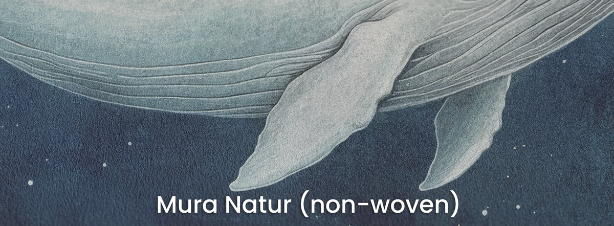 STARLIT WHALE on Mura Natur: the whale’s fins and tiny stars on navy, matt non-woven