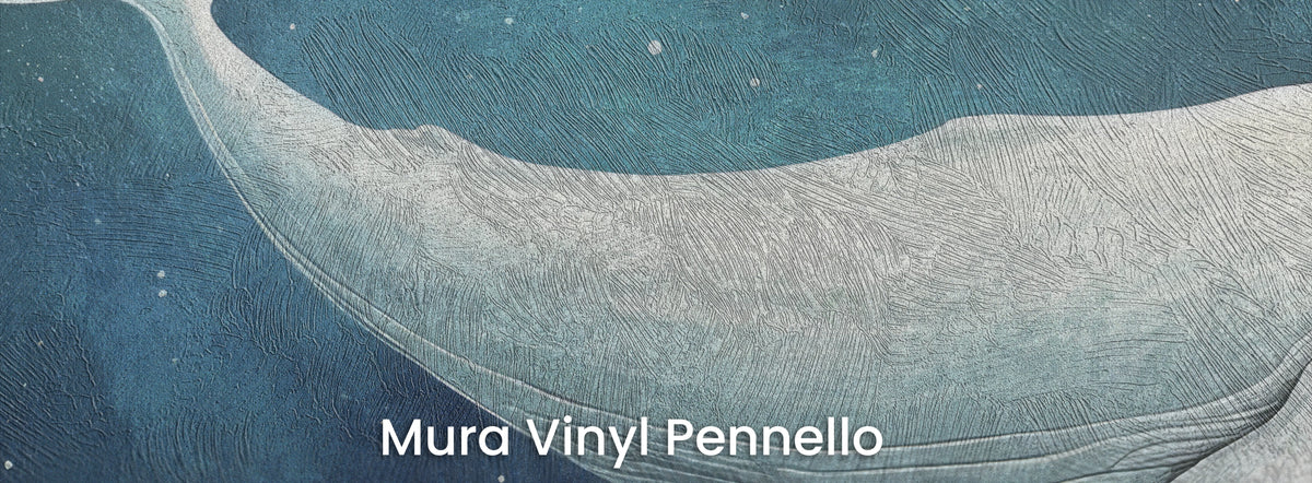 STARLIT WHALE on Mura Vinyl Pennello: the base of the tail and back of the whale on turquoise, brushstroke texture