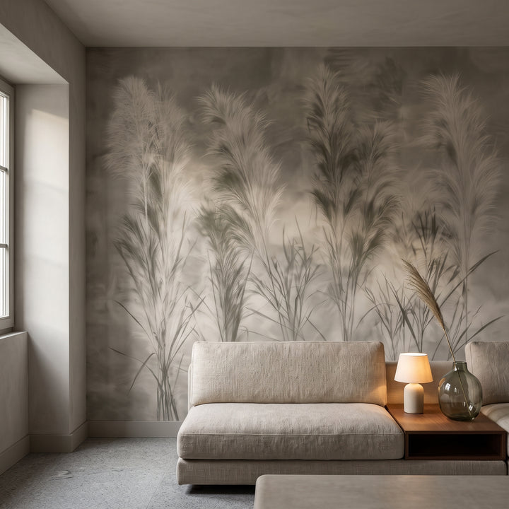 SWANSDOWN w aranżacji salonu w granitowym domu w Galicji – niska sofa przed ścianą