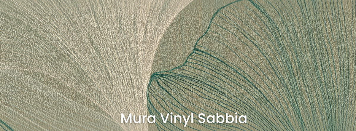 TEAL LINEN auf Mura Vinyl Sabbia – körnige Sandstruktur auf beigem Grund und dunklen Linien