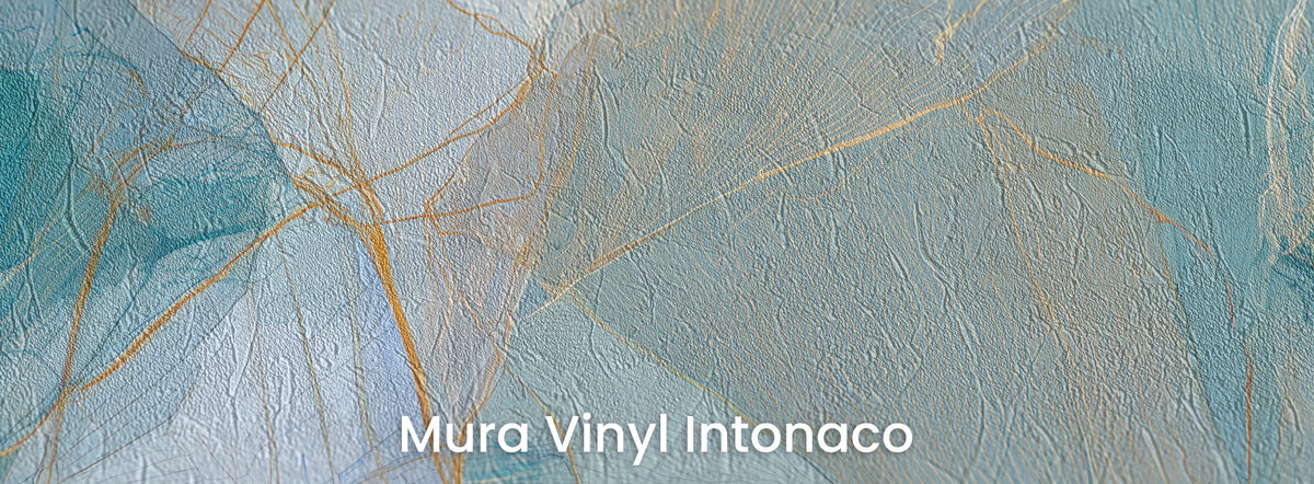 TEAL PARASOLS sur le support Mura Vinyl Intonaco – enduit taloché sur des feuilles turquoise transparentes