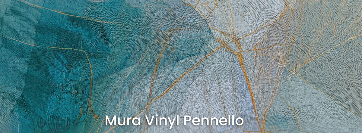 TEAL PARASOLS sur le support Mura Vinyl Pennello – coups de pinceau sur des feuilles turquoise