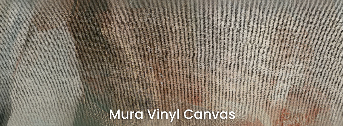 TENDER GLANCE auf dem Trägermaterial Mura Vinyl Canvas – Beige und Koralle auf der Struktur natürlicher Leinwand