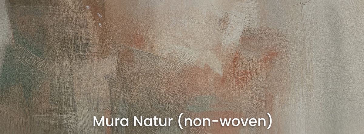 TENDER GLANCE auf dem Trägermaterial Mura Natur – korallenfarbene und salbeigrüne Flecken auf mattem Vlies